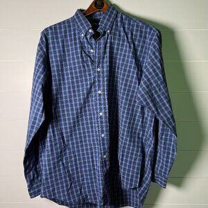 Ralph Lauren "Blake" 2 Ply 100% Cotton Button Down, Sz Large Blue & Black Plaid